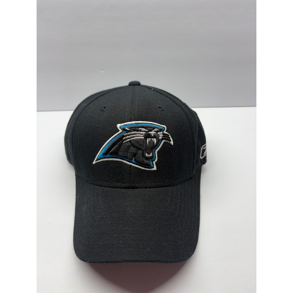 Carolina Panthers Reebok NFL Fitted Hat Size 6 3/4 Black Football Cap Y2K